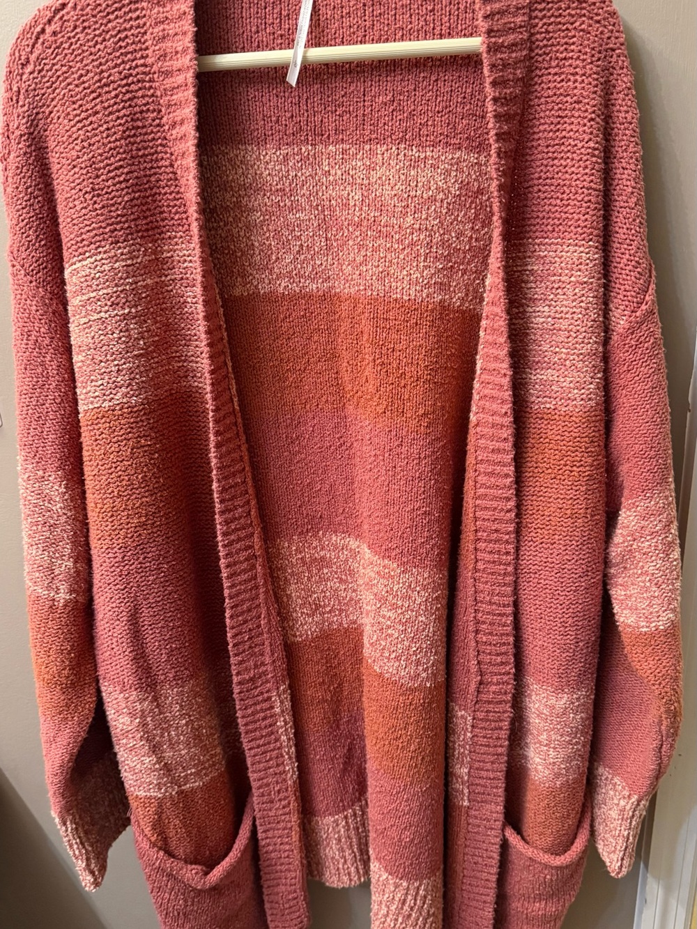 Free People Open-Front Striped Knit Cardigan in Rose and Coral